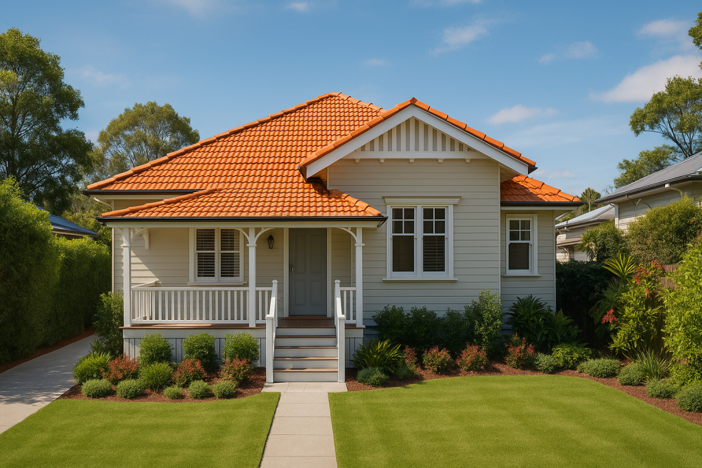 Flawlessly restored terracotta roof on a Bardon home with lush garden.